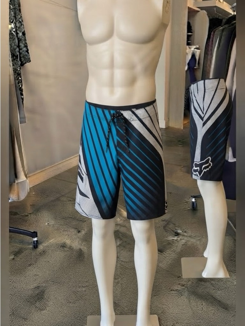 Fox Racing Blue Graphic Striped Boardshorts Swim Trunks Board Shorts Size 34
